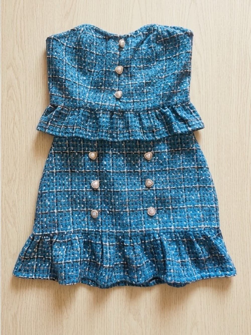 Day + Moon Textured Strapless Tweed Set